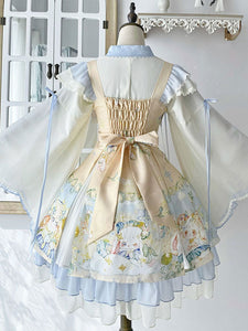 Sweet Lolita Outfits Baby Blue Jacquard Sleeveless Jumper Headwear Accessory