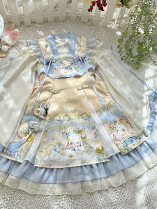 Sweet Lolita Outfits Baby Blue Jacquard Sleeveless Jumper Headwear Accessory