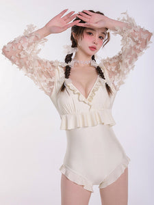 Sweet Lolita Outfits Ecru White Ruffles Long Sleeves Jumpsuit