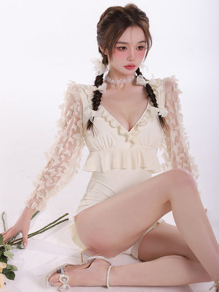 Sweet Lolita Outfits Ecru White Ruffles Long Sleeves Jumpsuit