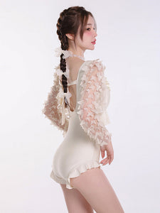 Sweet Lolita Outfits Ecru White Ruffles Long Sleeves Jumpsuit