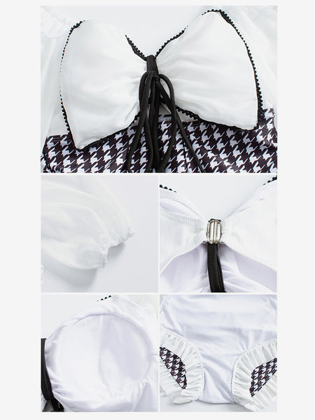 Sweet Lolita Outfits White Color Block Plaid Bows Long Sleeves Jumpsuit