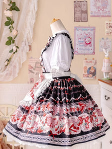 Sweet Lolita SK Bows Ruffles Black Floral Print Lolita Skirts