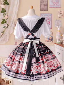 Sweet Lolita SK Bows Ruffles Black Floral Print Lolita Skirts