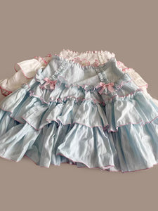 Sweet Lolita SK Bows Ruffles Light Sky Blue Color Block Lolita Skirts