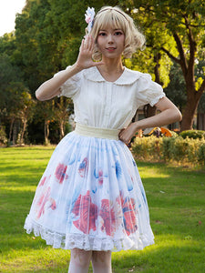 Sweet Lolita SK Floral Print As Image Ruffles Lolita Skirts