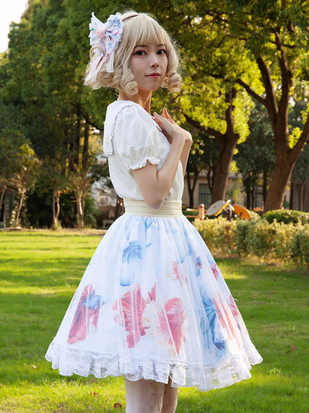 Sweet Lolita SK Floral Print As Image Ruffles Lolita Skirts