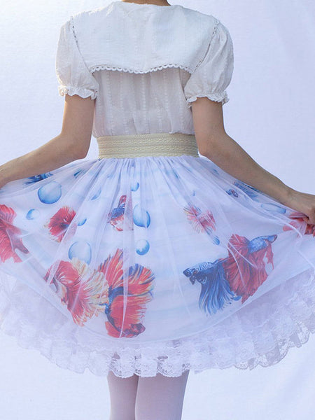 Sweet Lolita SK Floral Print As Image Ruffles Lolita Skirts