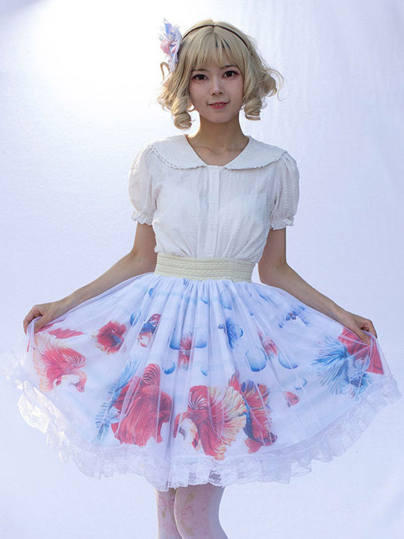 Sweet Lolita SK Floral Print As Image Ruffles Lolita Skirts