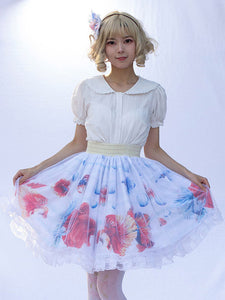 Sweet Lolita SK Floral Print As Image Ruffles Lolita Skirts