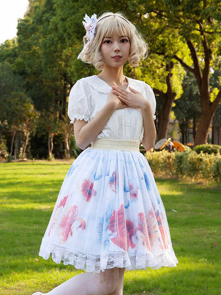 Sweet Lolita SK Floral Print As Image Ruffles Lolita Skirts