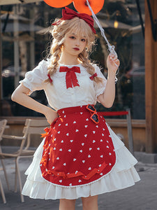 Sweet Lolita SK Magic Tea Party Ruffles White Hearts Pattern Lolita Skirts