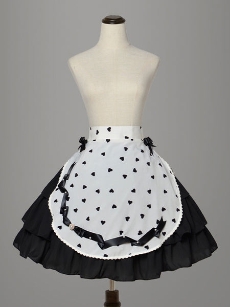 Sweet Lolita SK Magic Tea Party Ruffles White Hearts Pattern Lolita Skirts