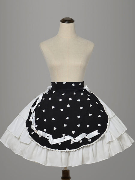 Sweet Lolita SK Magic Tea Party Ruffles White Hearts Pattern Lolita Skirts