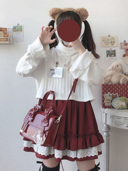 Sweet Lolita SK Ruffles Burgundy Lolita Skirts