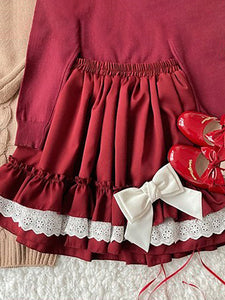 Sweet Lolita SK Ruffles Burgundy Lolita Skirts