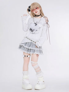 Sweet Lolita SK Tiered Ruffles Light Gray Lolita Skirts