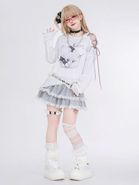 Sweet Lolita SK Tiered Ruffles Light Gray Lolita Skirts