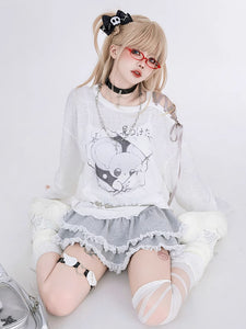 Sweet Lolita SK Tiered Ruffles Light Gray Lolita Skirts