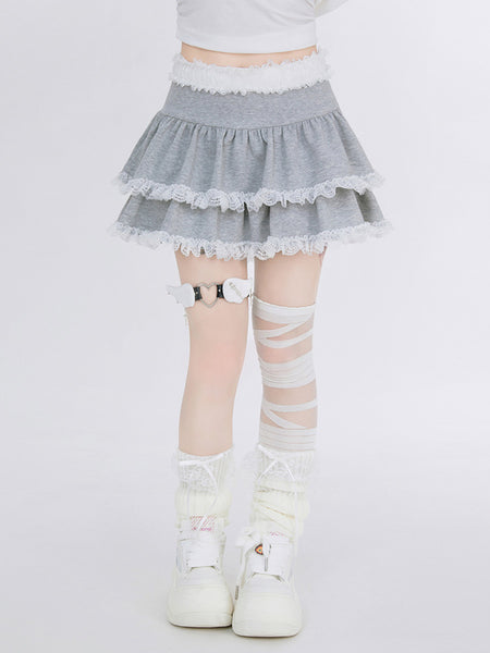 Sweet Lolita SK Tiered Ruffles Light Gray Lolita Skirts