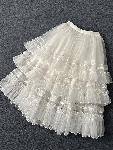 Sweet Lolita SK White Tiered Ruffles Lolita Skirts