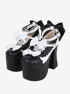 Sweet Lolita Sandals Bows Round Toe Bow PU Leather Black Lolita Summer Shoes