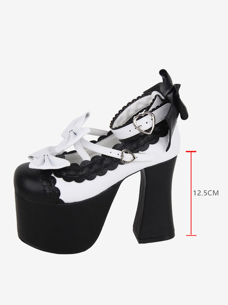 Sweet Lolita Sandals Bows Round Toe Bow PU Leather Black Lolita Summer Shoes