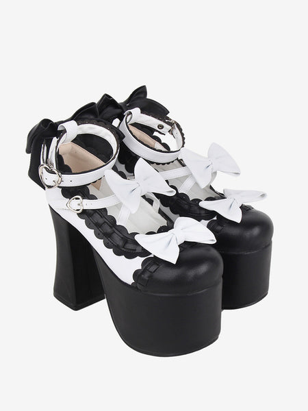 Sweet Lolita Sandals Bows Round Toe Bow PU Leather Black Lolita Summer Shoes