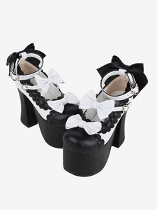 Sweet Lolita Sandals Bows Round Toe Bow PU Leather Black Lolita Summer Shoes