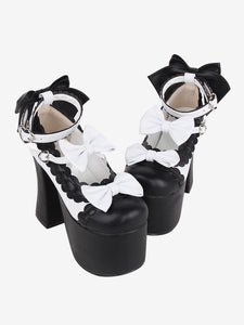 Sweet Lolita Sandals Bows Round Toe Bow PU Leather Black Lolita Summer Shoes