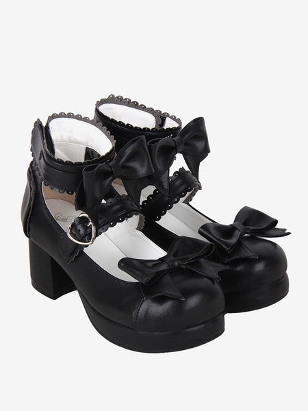 Sweet Lolita Sandals Bows Round Toe Bow PU Leather Black Lolita Summer Shoes