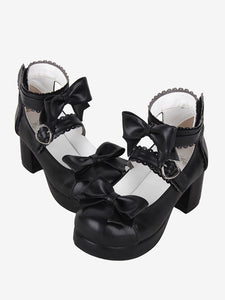 Sweet Lolita Sandals Bows Round Toe Bow PU Leather Black Lolita Summer Shoes