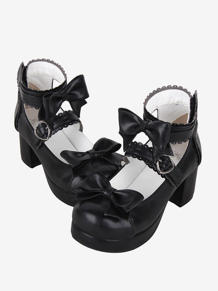 Sweet Lolita Sandals Bows Round Toe Bow PU Leather Black Lolita Summer Shoes