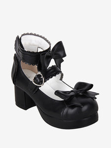 Sweet Lolita Sandals Bows Round Toe Bow PU Leather Black Lolita Summer Shoes