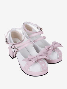 Sweet Lolita Sandals Bows Round Toe Bow PU Leather White Lolita Summer Shoes