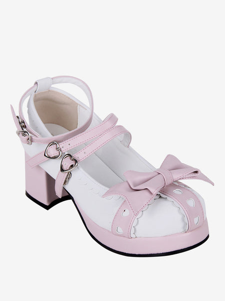 Sweet Lolita Sandals Bows Round Toe Bow PU Leather White Lolita Summer Shoes