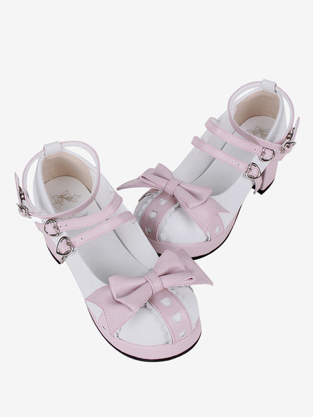 Sweet Lolita Sandals Bows Round Toe Bow PU Leather White Lolita Summer Shoes