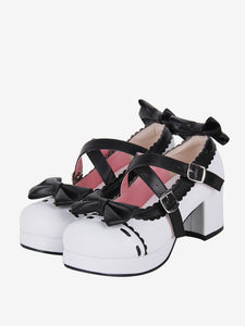 Sweet Lolita Sandals Bows Round Toe Bow PU Leather White Lolita Summer Shoes