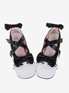 Sweet Lolita Sandals Bows Round Toe Bow PU Leather White Lolita Summer Shoes