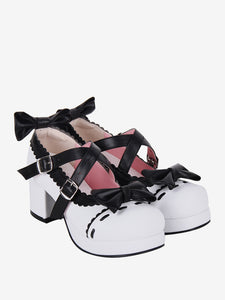 Sweet Lolita Sandals Bows Round Toe Bow PU Leather White Lolita Summer Shoes