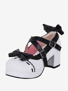 Sweet Lolita Sandals Bows Round Toe Bow PU Leather White Lolita Summer Shoes