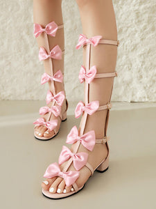 Sweet Lolita Sandals Bows Round Toe PU Leather White Lolita Summer Shoes