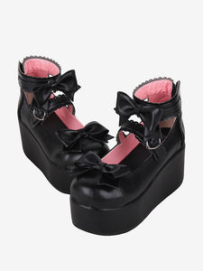 Sweet Lolita Sandals Butterfly Round Toe Butterfly Pattern PU Leather Black Lolita Summer Shoes