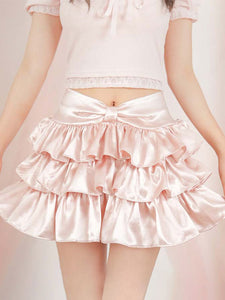 Sweet Lolita Skirt Bows Tiered Pink Lolita Skirts