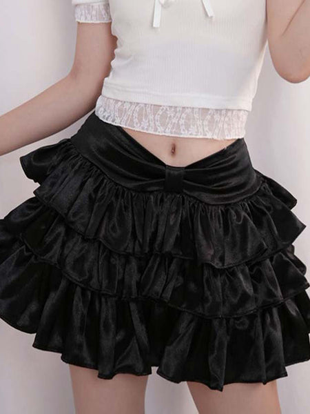 Sweet Lolita Skirt Bows Tiered Pink Lolita Skirts