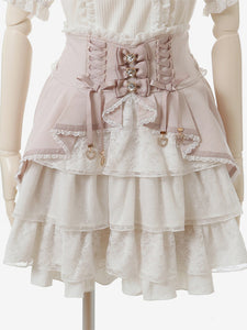 Sweet Lolita Skirt Ruffles Lace Up Pink Lace Lolita Skirts