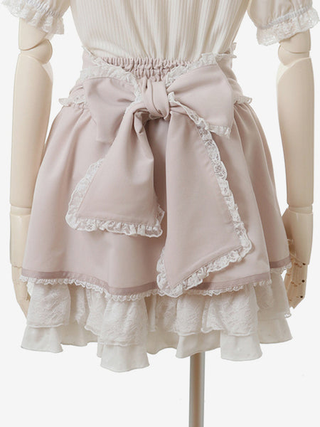 Sweet Lolita Skirt Ruffles Lace Up Pink Lace Lolita Skirts