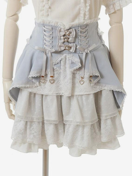 Sweet Lolita Skirt Ruffles Lace Up Pink Lace Lolita Skirts