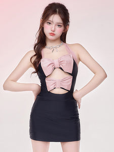 Sweet Lolita Swimsuits Black Bows Color Block Sleeveless Jumpsuit