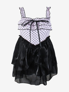 Sweet Lolita Swimsuits Black Ruffles Bows Polka Dot Sleeveless Jumpsuit